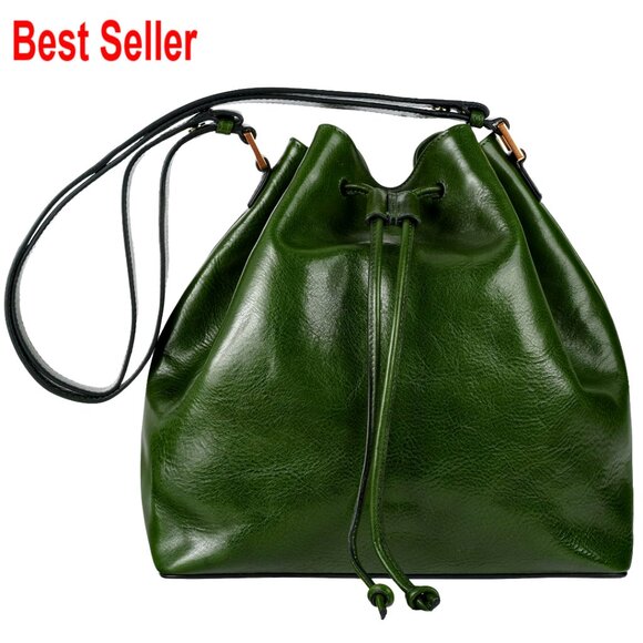 Full-Grain Leather Bucket Bag Italian Handmade Shoulder Bag